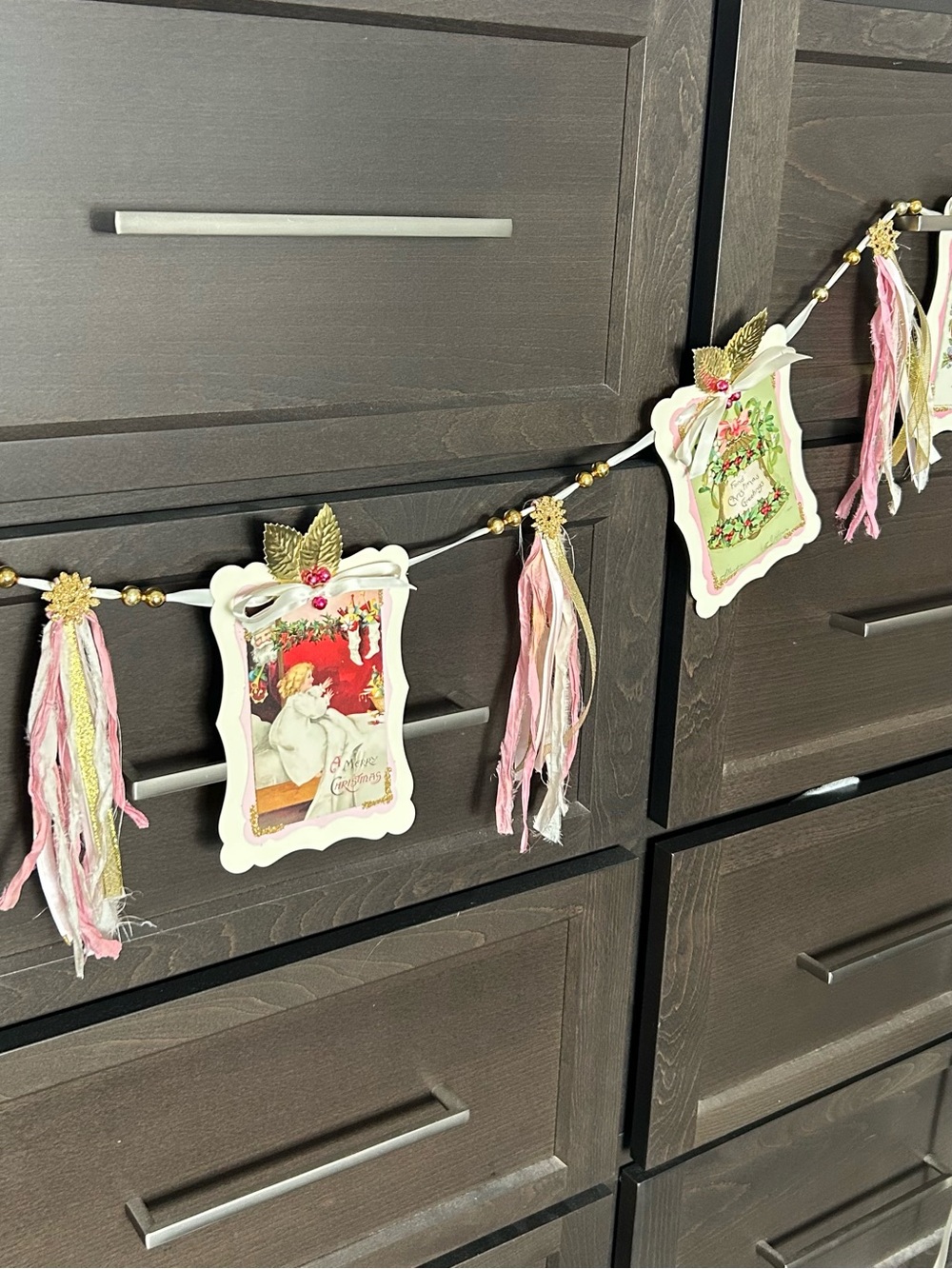Christmas garland 1900s vintage repurposed holiday postcards